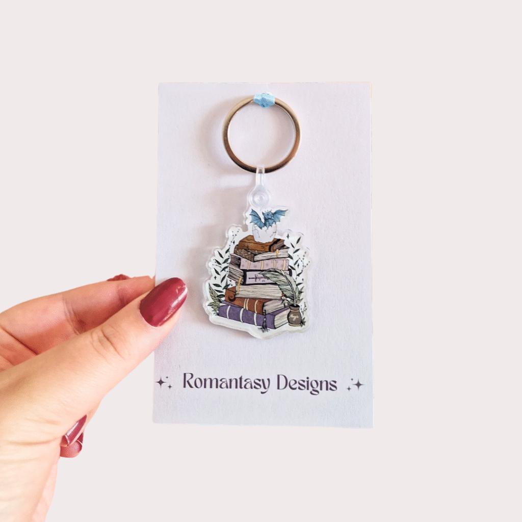 Book Stack and Dragon Acrylic Keyring