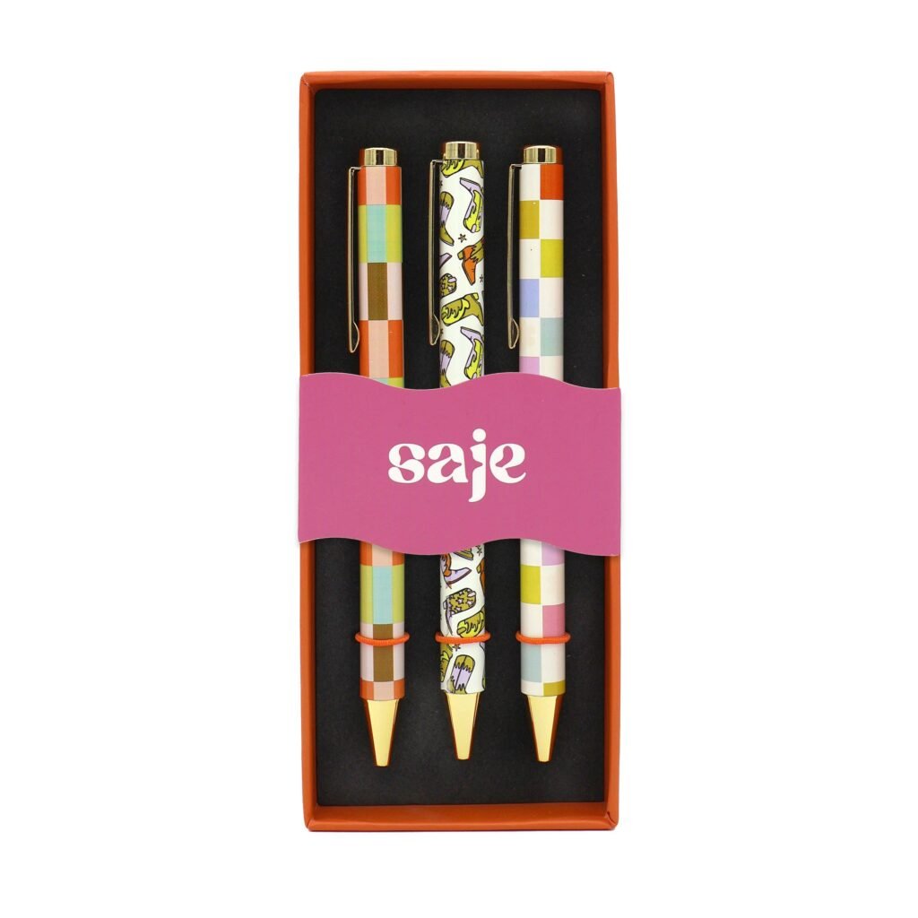Saje Mixed Design Ballpoint Pens in Gift Box – Set of 3 Pens