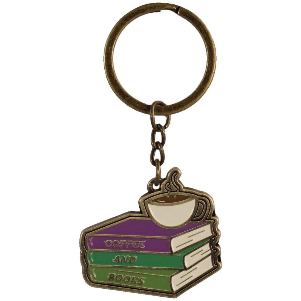 Coffee and Books Metal Keyring