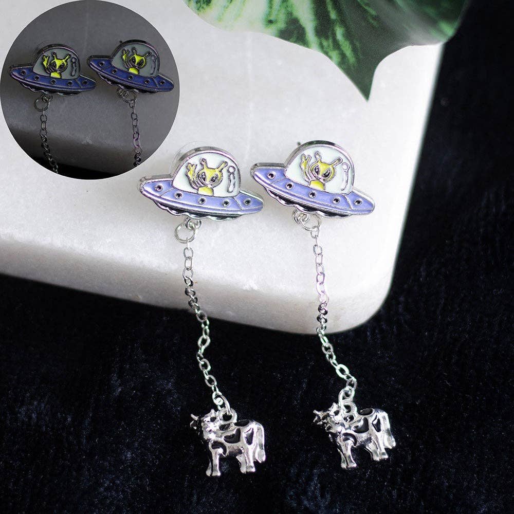ONLINE ONLY - Glow in the Dark Y2K Alien Abduction Dangle Earrings